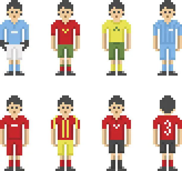 Vector illustration of Pixel-Art Football Soccer Players