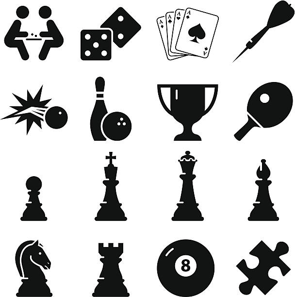 ilustraciones, imágenes clip art, dibujos animados e iconos de stock de iconos de juegos de la serie black - juego de ajedrez