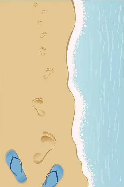 Vector illustration of Footprints Along The Beach