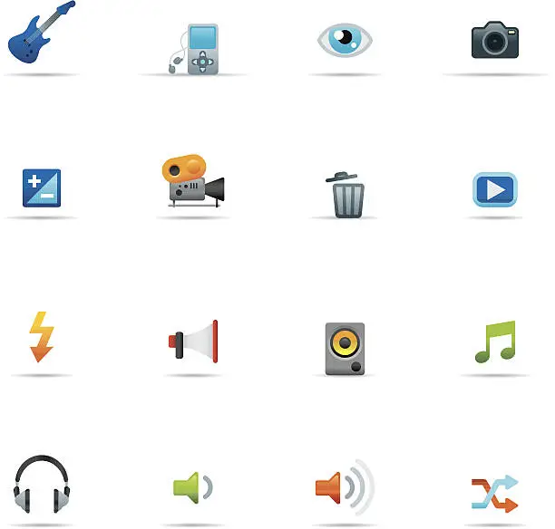 Vector illustration of Icon Set, Multimedia and Music Color