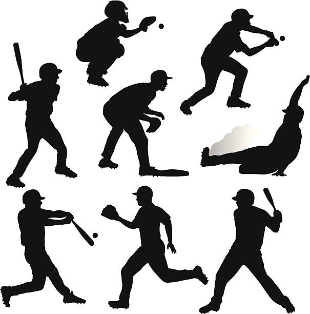 illustrations, cliparts, dessins animés et icônes de silhouettes de baseball - bunt