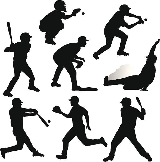 бейсбольная силуэты - baseball baseball player baseballs catching stock illustrations