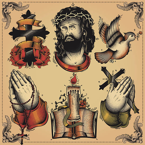 ilustraciones, imágenes clip art, dibujos animados e iconos de stock de religiosa tatuaje flash - candle human hand candlelight symbols of peace