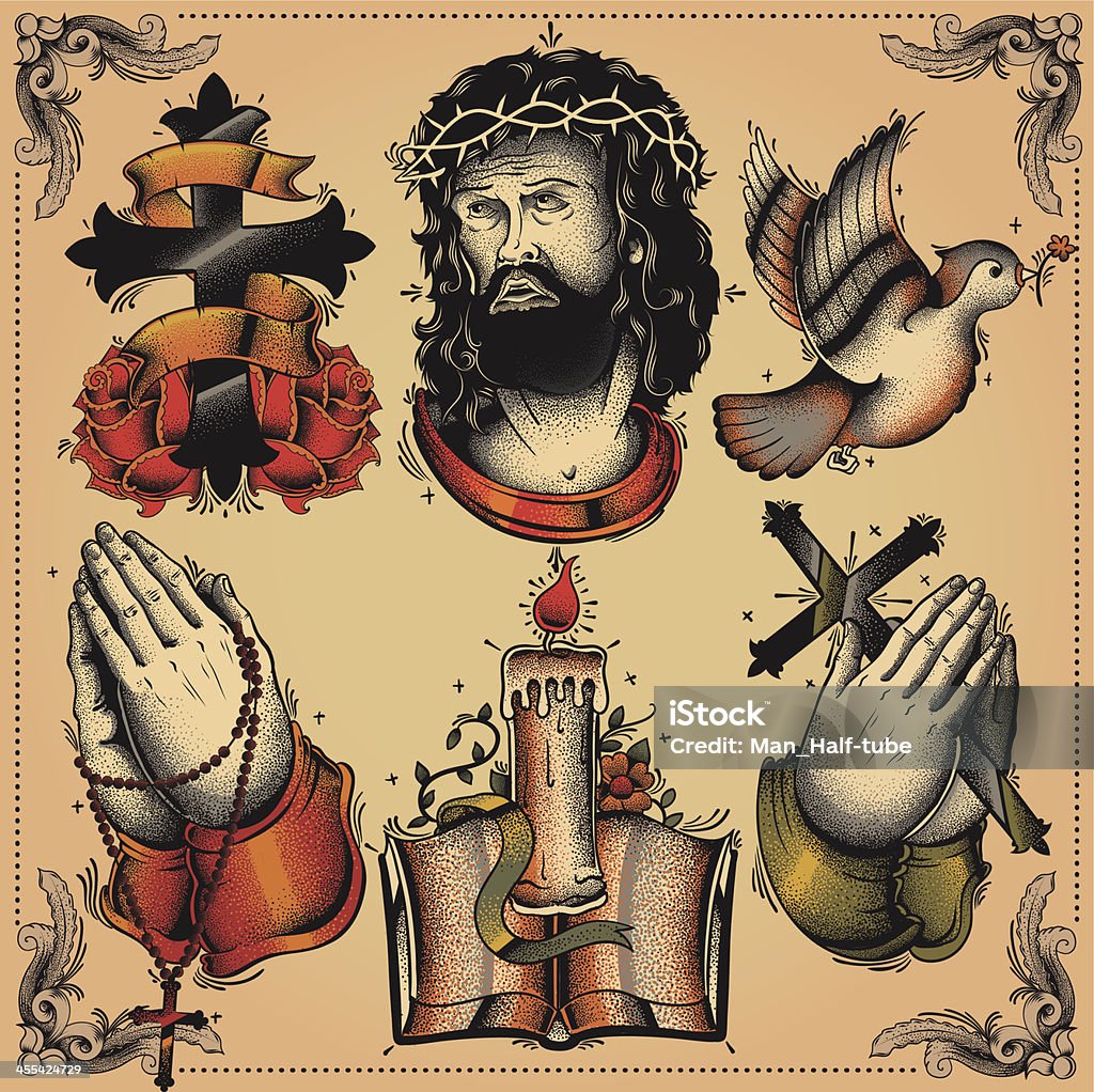 Religious Tattoo Flash Stock Illustration - Download Image Now - Tattoo,  Praying, Religion - iStock
