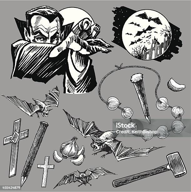 Vampir Draculakollektion Mit Bats Für Halloween Stock Vektor Art und mehr Bilder von Vampir - Vampir, Pfosten, Knoblauch