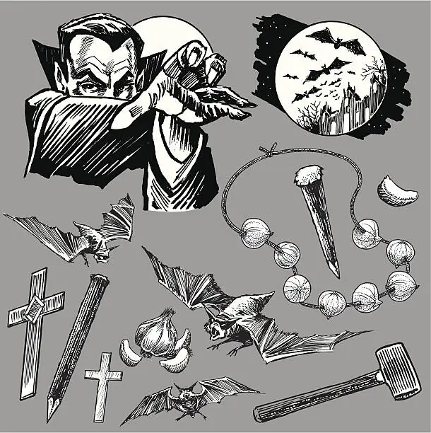 Vector illustration of Vampire Dracula Collection with Bats for Halloween