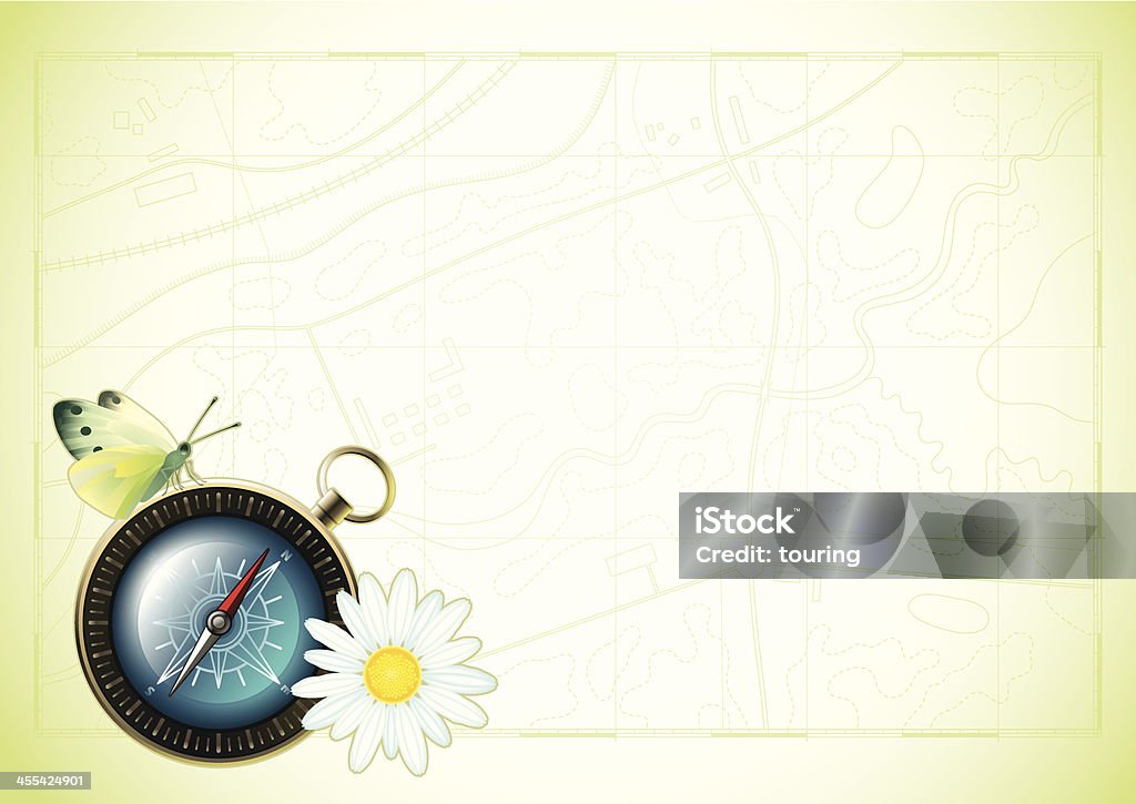 Travel abstract horizontal background with copy space, compass, butterfly, map and flower Butterfly - Insect stock vector