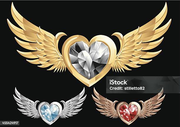 Flying Serce Gem - Stockowe grafiki wektorowe i więcej obrazów Element projektu - Element projektu, Srebro, Biżuteria