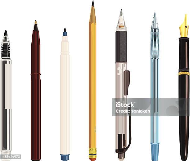 Письменные Принадлежности — стоковая векторная графика и другие изображения на тему Ручка для письма - Ручка для письма, Авторучка, Шариковая ручка