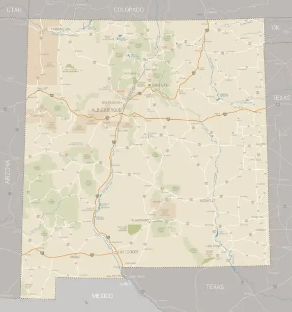 Vector illustration of A road map of the state of New Mexico