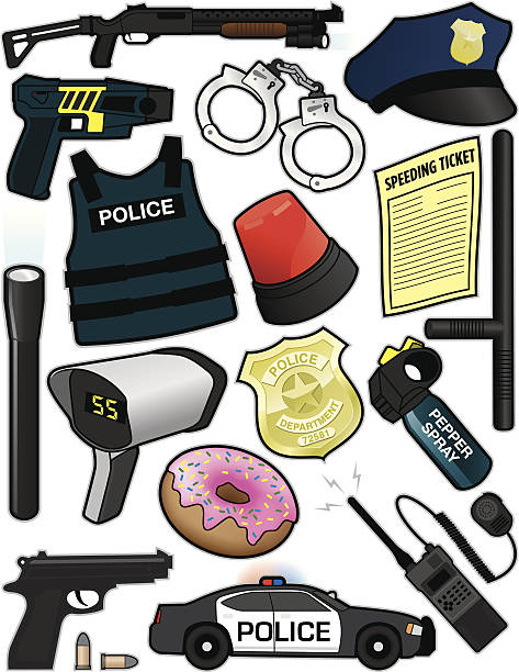 Police Items Items/equipment used by police officers. File is organized into layers and download includes: PDF, JPG, EPS formats. mace spice stock illustrations