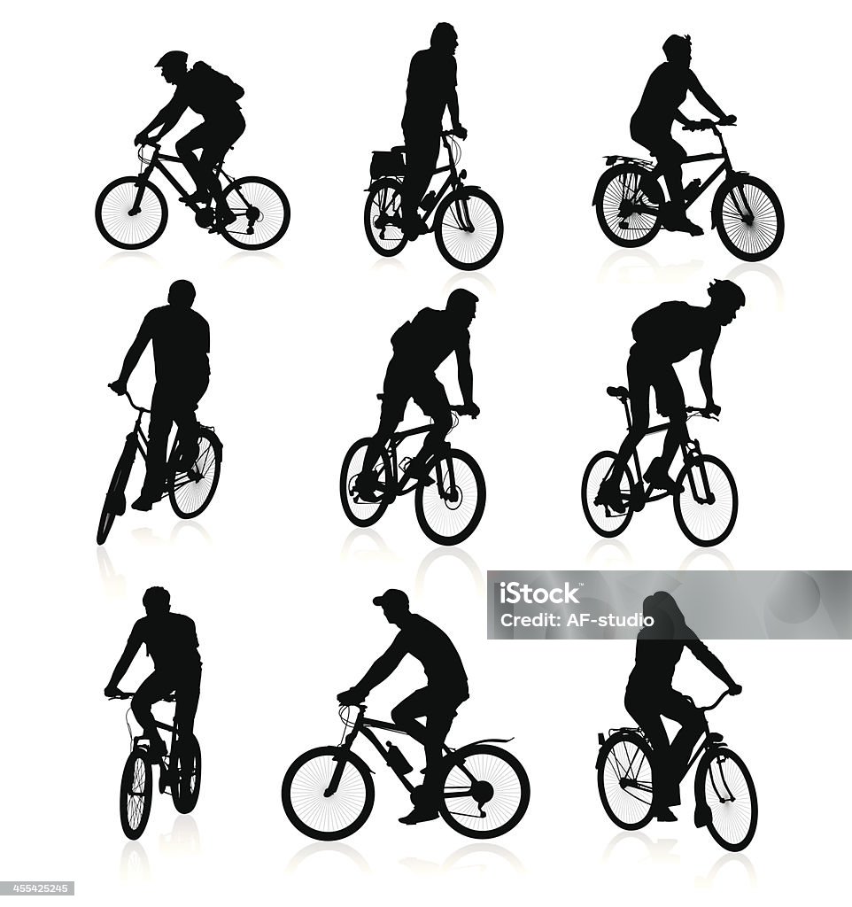Bikers Set of bikers, reflections are on separate layer. Cycling stock vector