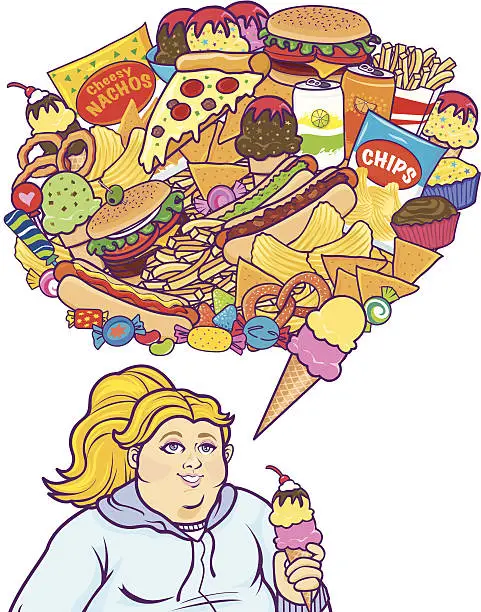 Vector illustration of Junk Food Thoughts White Girl