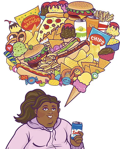 Vector illustration of Junk Food Thoughts Black Girl