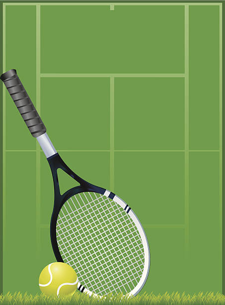ilustraciones, imágenes clip art, dibujos animados e iconos de stock de cancha de tenis y raqueta y bola - tennis baseline fun sports and fitness