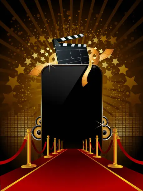 Vector illustration of Shiny Glossy Film Frame with Red Carpet