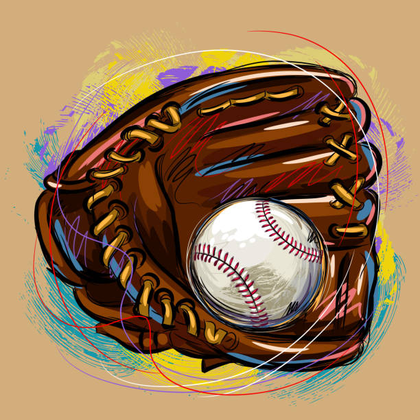 illustrazioni stock, clip art, cartoni animati e icone di tendenza di guanto e baseball - art painted image ball baseball