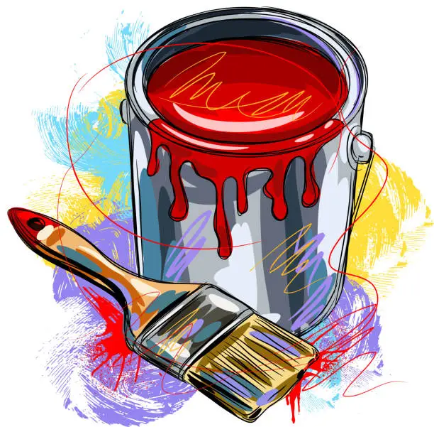 Vector illustration of Paint Bucket and Brush