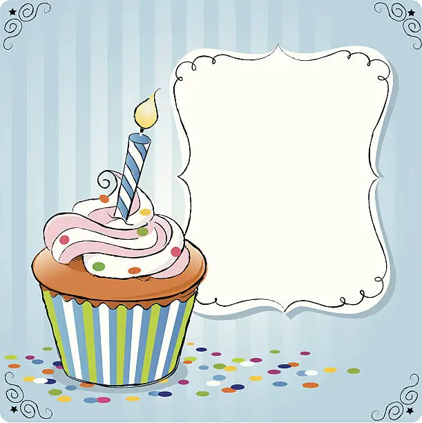 Vector illustration of birthday cupcake