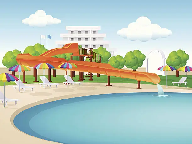 Vector illustration of pool with water slide