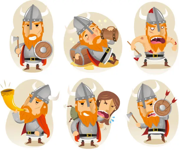 Vector illustration of Viking action set