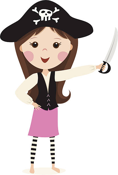 Pink pirate cartoon girl vector art illustration