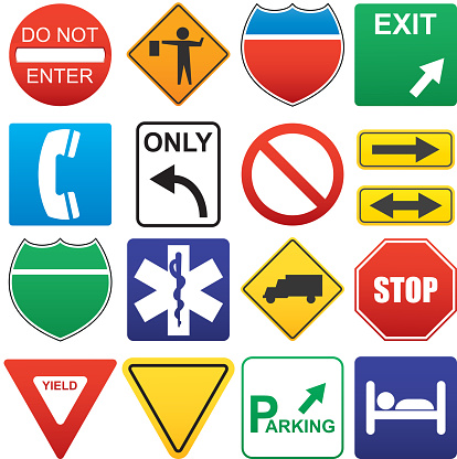 Vector illustration of road signs. ZIP includes AI, PDF and high resolution transparent PNG.
