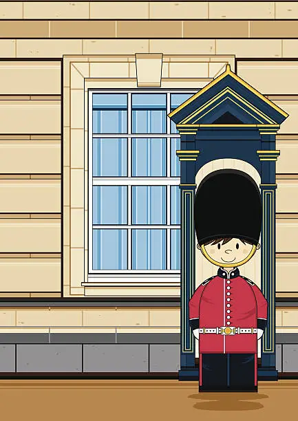 Vector illustration of Cute British Royal Guard at the Palace
