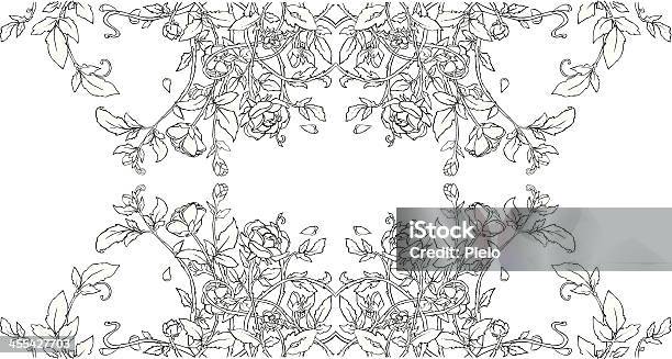 Simple Rose Garden Black And White Illustration Stock Illustration - Download Image Now - Vine - Plant, Rose - Flower, Pattern