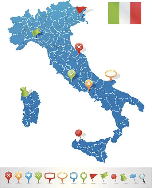 Vector illustration of Italy map with navigation icons