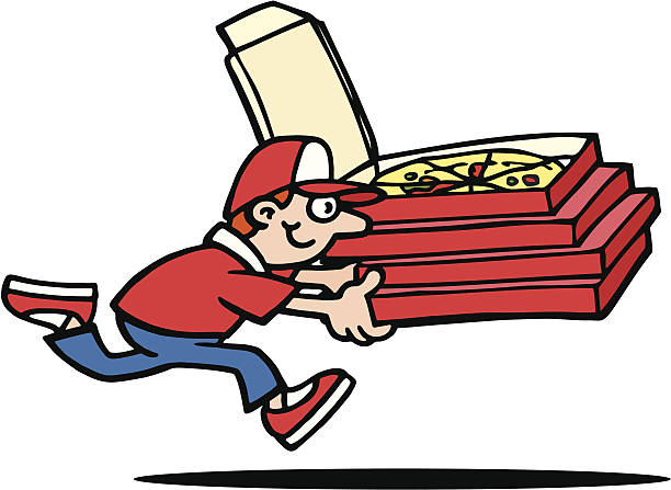 illustrations, cliparts, dessins animés et icônes de livraison de pizza guy - pizza pizza box cartoon take out food