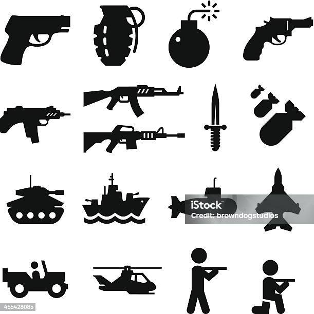 Военные Значкичерный Серии — стоковая векторная графика и другие изображения на тему Иконка - Иконка, Огнестрельное оружие, Нож