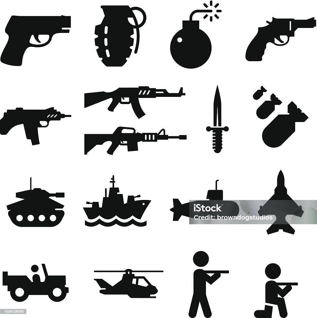 Military Icons - Black Series Military vehicles, soldiers and weapons. Professional icons for your print project or Web site. See more in this series. Icon Symbol stock vector