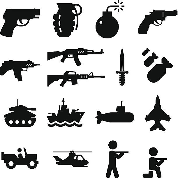 Military Icons - Black Series Military vehicles, soldiers and weapons. Professional icons for your print project or Web site. See more in this series. pistol clipart stock illustrations