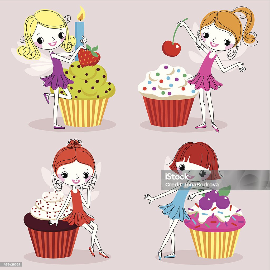 Cupcakes. Four Cupcake Fairies. Birthday stock vector