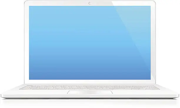 Vector illustration of Illustration of a white open laptop with a blue screen