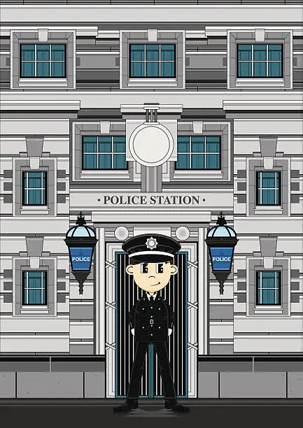 Vector illustration of Policeman and Police Station