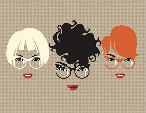 Vector illustration of Three women with glasses.