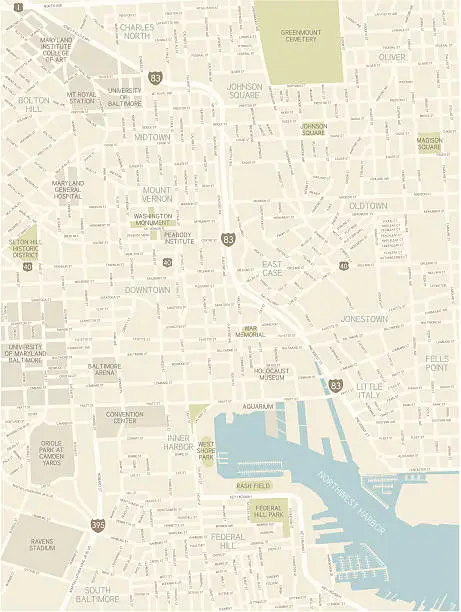 Vector illustration of Baltimore Downtown Map