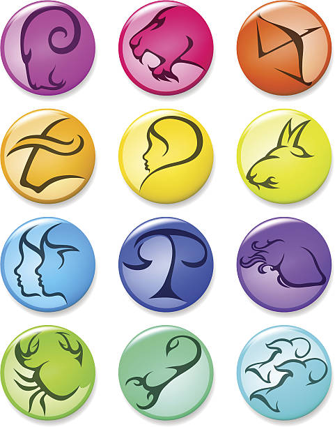 Rainbow Zodiac Pin Round stylized zodiac signs rainbow crab stock illustrations
