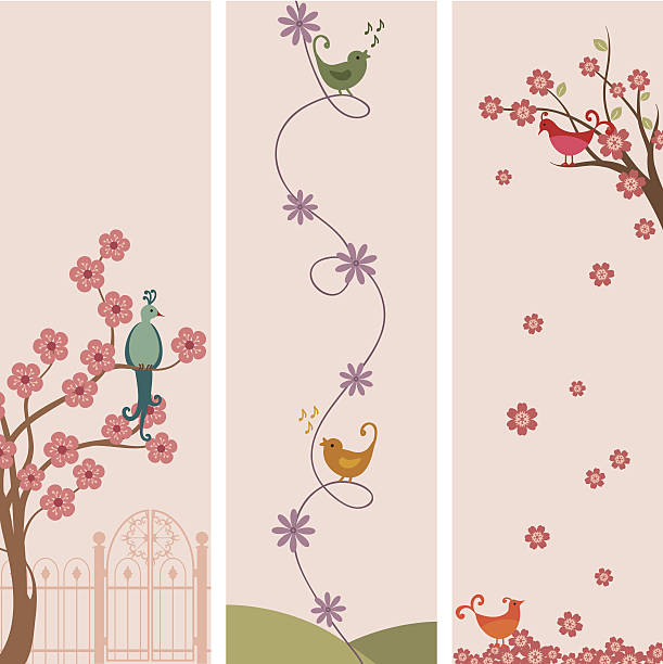 ilustrações de stock, clip art, desenhos animados e ícones de o ar fresco banners pássaro - birdsong bird singing tall