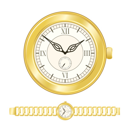 Elegant and feminine golden wristwatch with roman numerals.