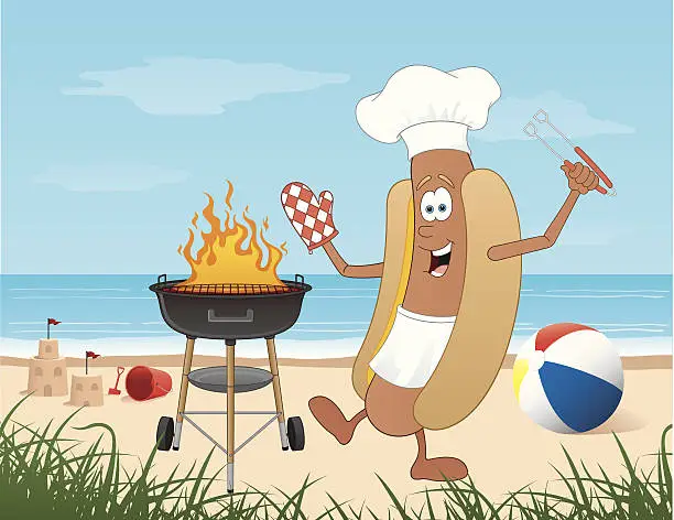 Vector illustration of Hotdog at the Beach