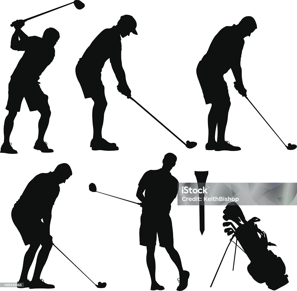 Golfers Teeing Off with Golf Bag and Tee Silhouette style illustrations of a golfers teeing off with a golf bag and tee. Check out my "Golf" light box for more. Golf stock vector