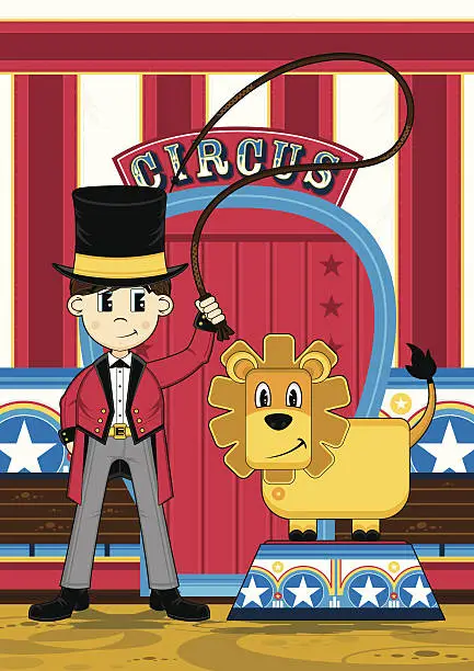 Vector illustration of Circus Ringmaster Taming Lion