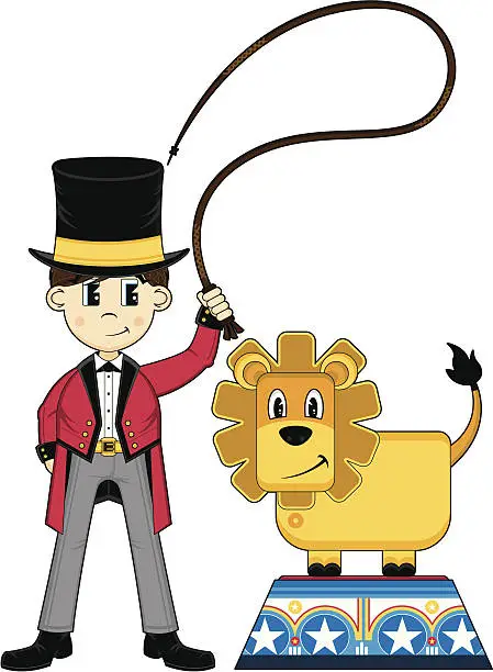 Vector illustration of Circus Ringmaster Taming a Lion
