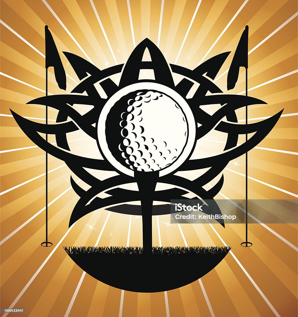 Bola de Golfe e Tee com Bandeiras de fundo - Royalty-free Atirar à Baliza arte vetorial