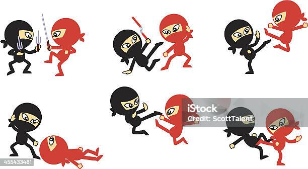 Ninja Fighting Stock Illustration - Download Image Now - Ninja, Cartoon, Red