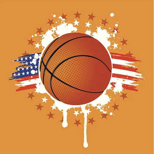 Vector illustration of basketball against american flag
