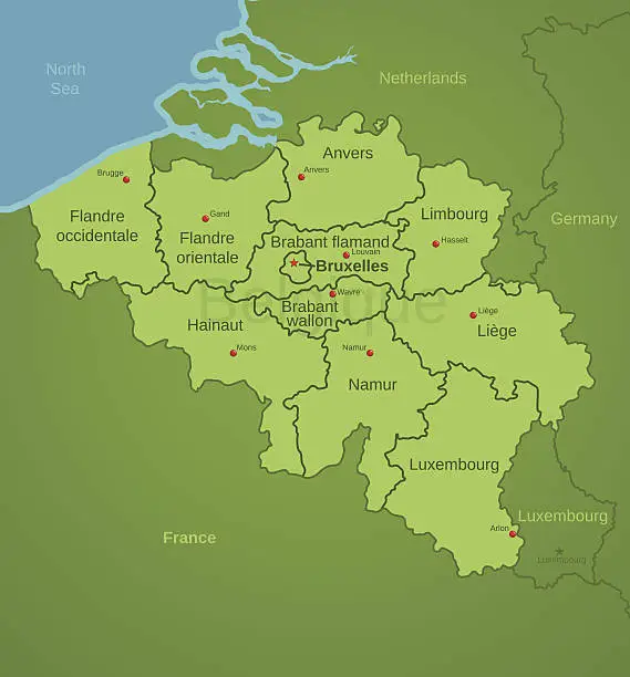 Vector illustration of Belgium Map showing Provinces in French